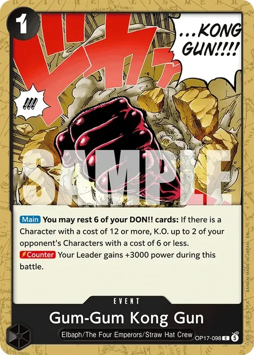 Carte One Piece anglaise OP17-098 Gum-Gum Kong Gun