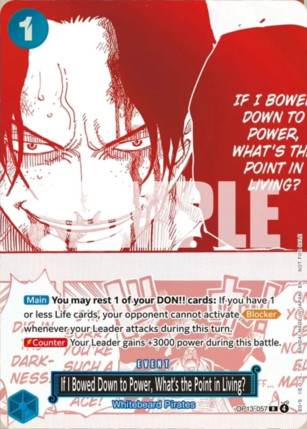 Carte One Piece anglaise If I Bowed Down to Power, What's the Point in Living? OP13-057 R