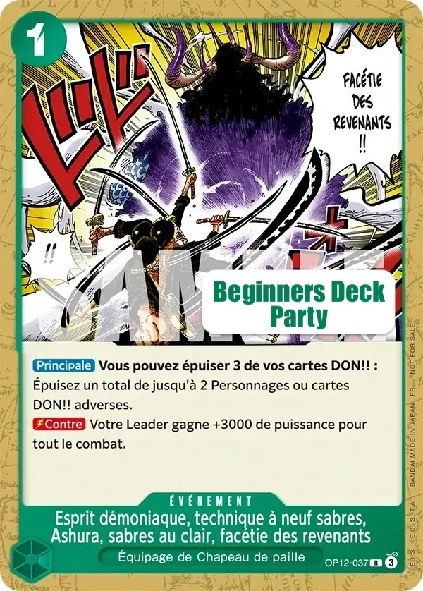 Carte One Piece anglaise Demon Aura Nine Sword Style Asura Blades Drawn Dead Man's Game OP12-037 R
