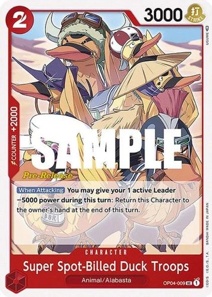 Carte One Piece anglaise OP04-009 Super Spot-Billed Duck Troops