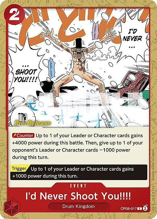 Carte One Piece anglaise OP08-017 I'd Never Shoot You!!!!
