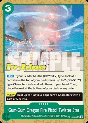 Carte One Piece anglaise OP10-039 Gum-Gum Dragon Fire Pistol Twister Star