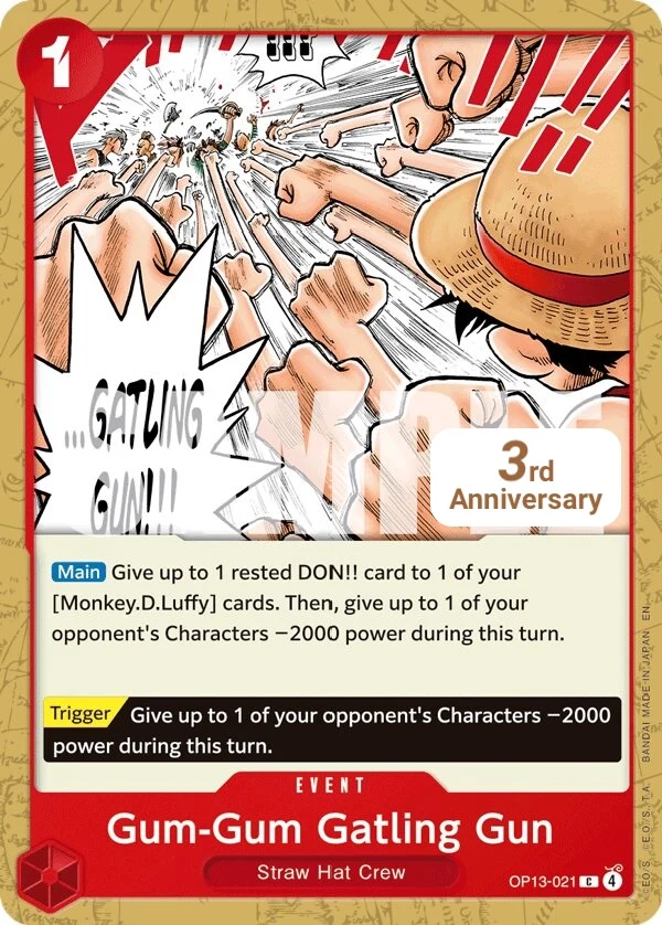 Carte One Piece anglaise Gum-Gum Gatling Gun OP13-021 C