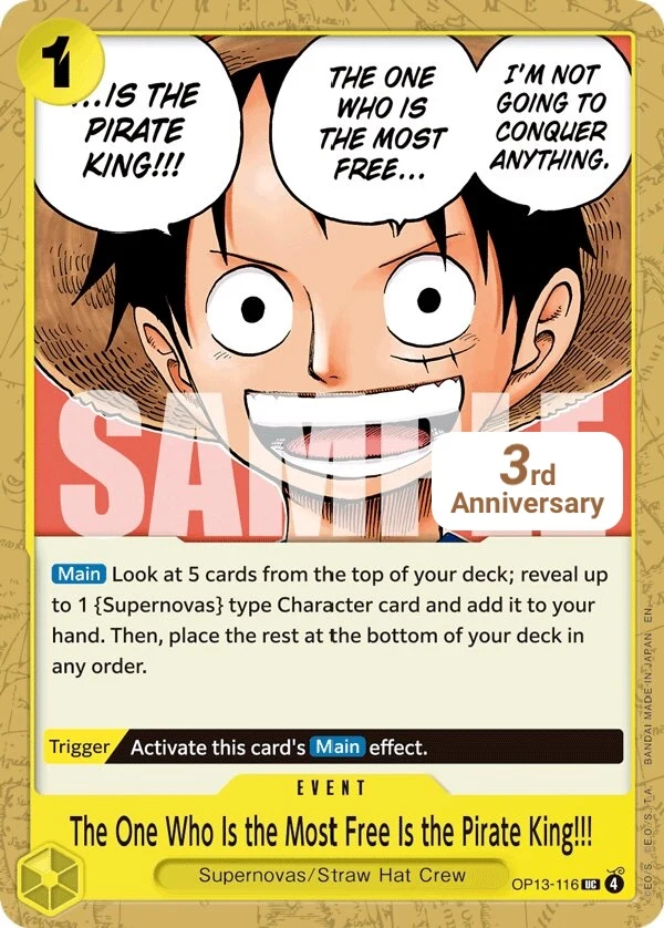 Carte One Piece anglaise The One Who Is the Most Free Is the Pirate King!!! OP13-116 UC