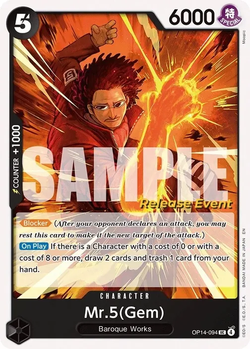 Carte One Piece anglaise OP14-094 Mr.5(Gem)