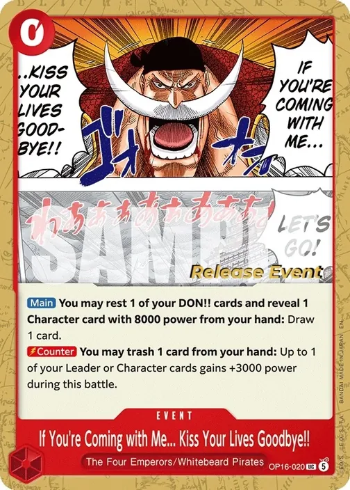 Carte One Piece anglaise OP16-020 If You're Coming with Me... Kiss Your Lives Goodbye!!