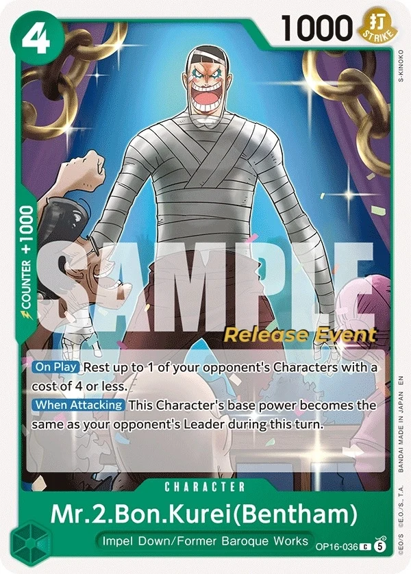 Carte One Piece anglaise Mr.2.Bon.Kurei(Bentham) OP16-036 C