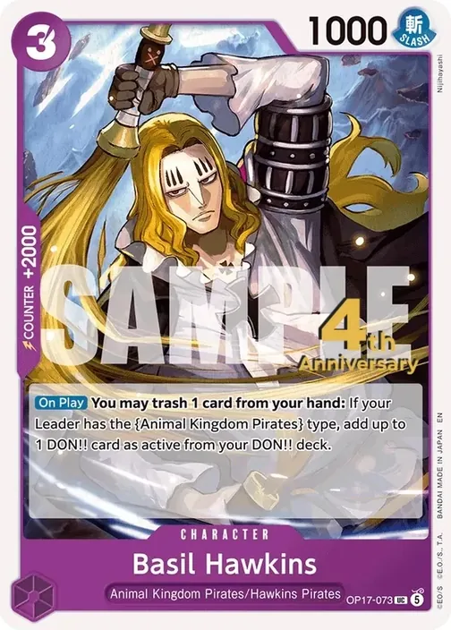 Carte One Piece anglaise OP17-073 Basil Hawkins