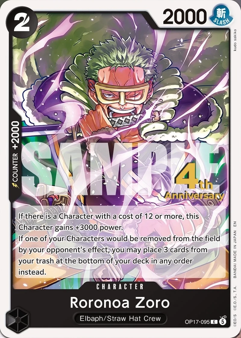 Carte One Piece anglaise Roronoa Zoro OP17-095 C