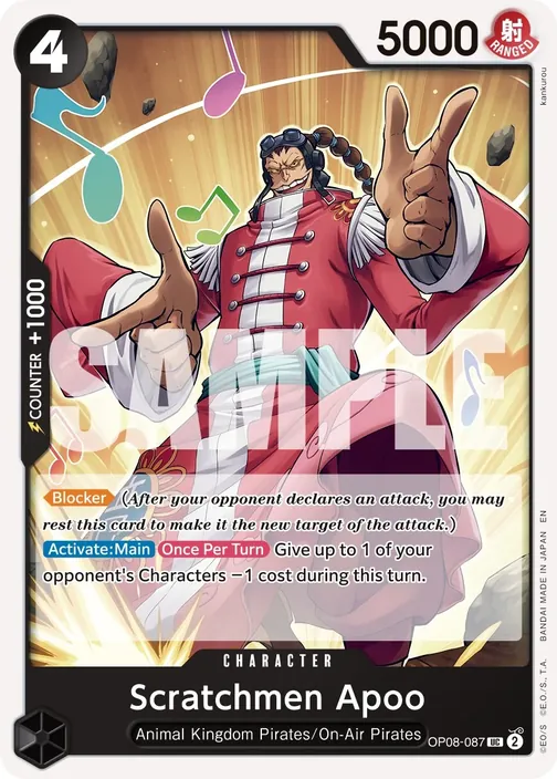 Carte One Piece anglaise OP08-087 Scratchmen Apoo