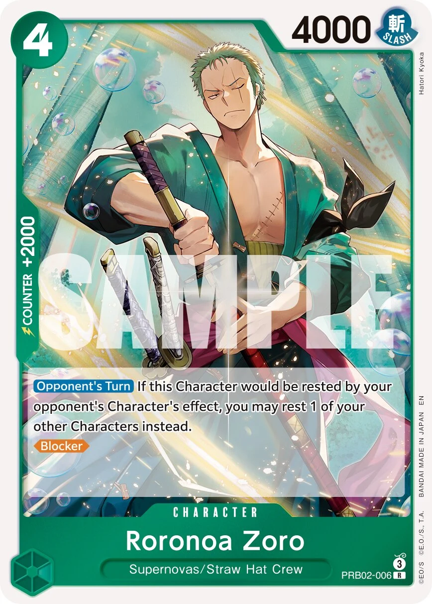 Carte One Piece anglaise Roronoa Zoro PRB02-006 R