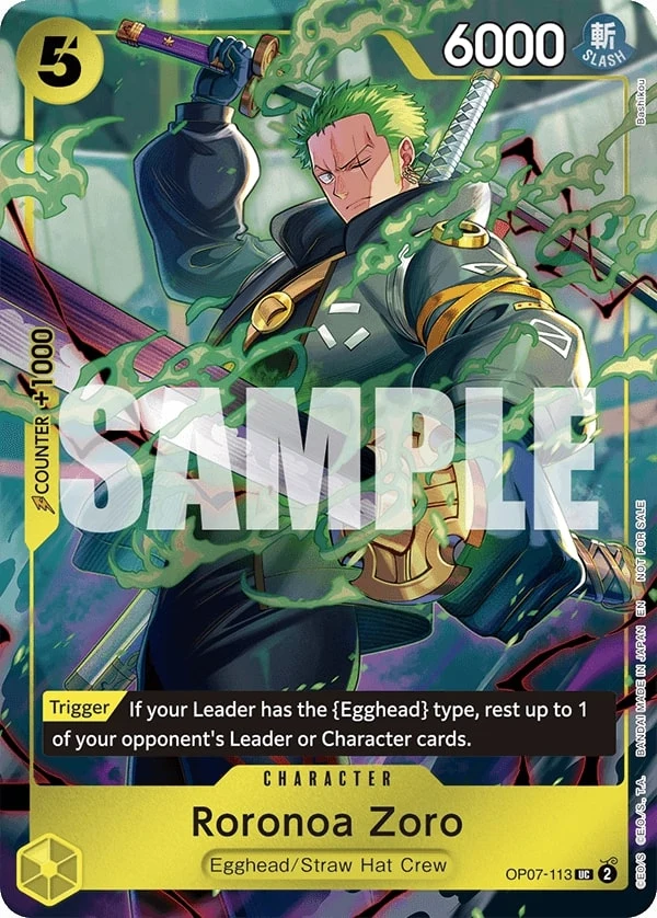 Carte One Piece anglaise Roronoa Zoro OP07-113 UC