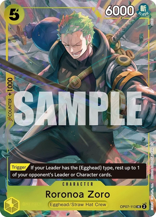 Carte One Piece anglaise Roronoa Zoro OP07-113 UC