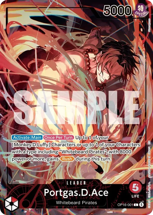 Carte One Piece anglaise OP16-001 Portgas.D.Ace