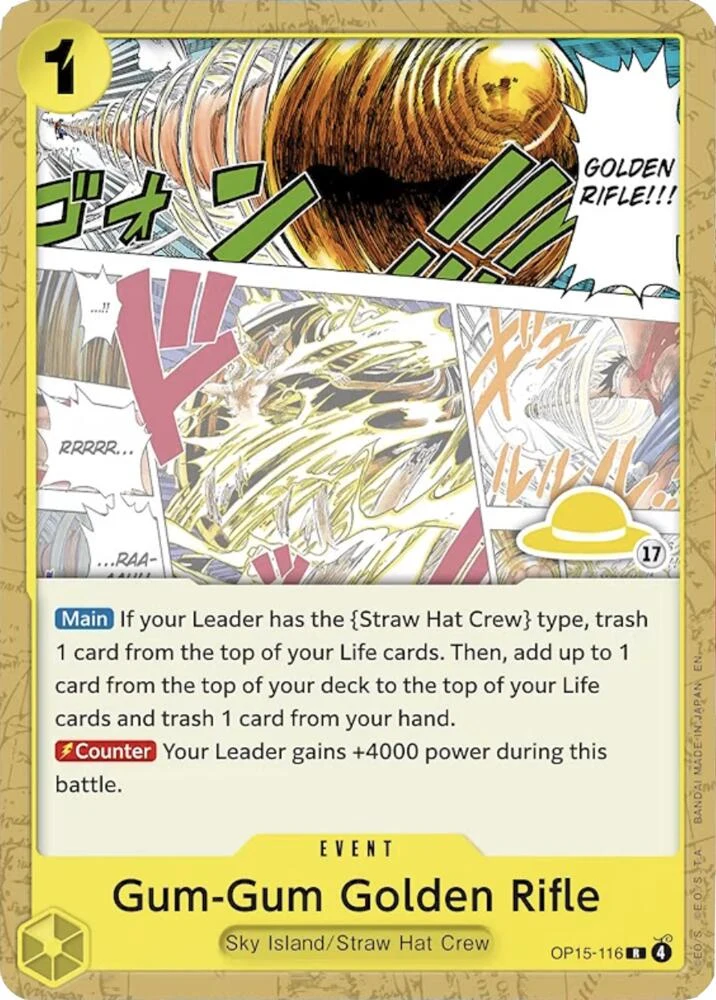 Carte One Piece anglaise Gum-Gum Golden Rifle OP15-116 R