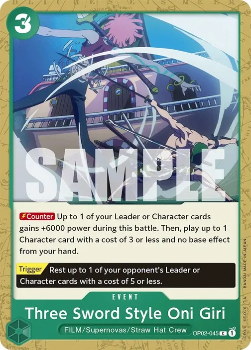 Carte One Piece anglaise OP02-045 Three Sword Style Oni Giri