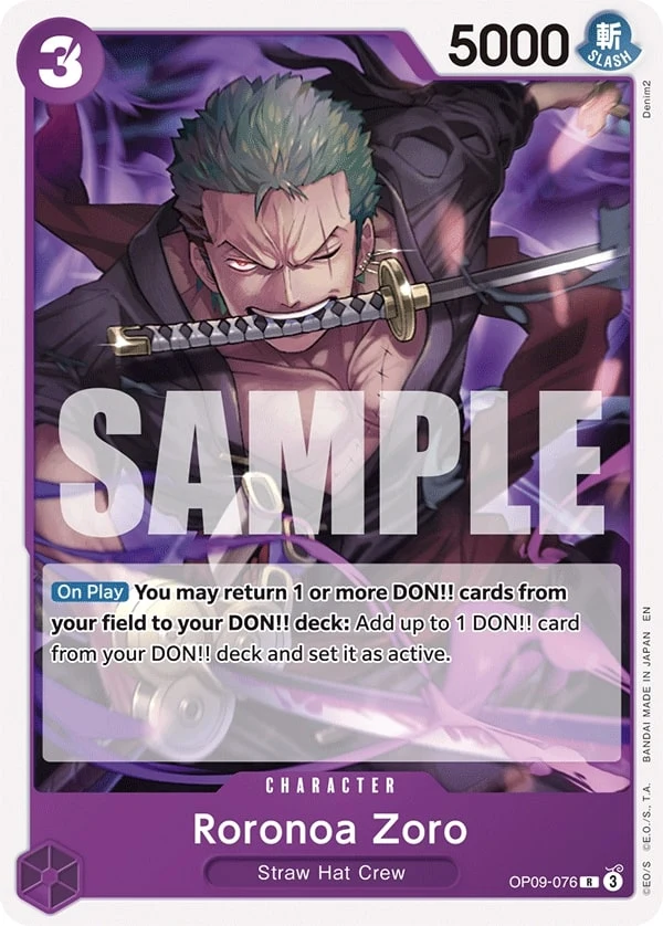 Carte One Piece anglaise Roronoa Zoro OP09-076 R