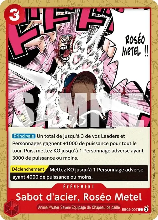 Carte One Piece française EB02-007 Sabot d'acier, Roséo Metel
