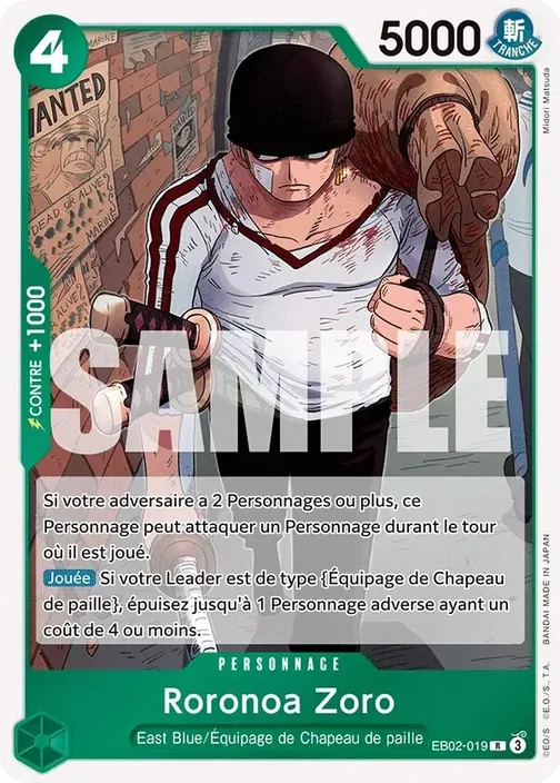 Carte One Piece française EB02-019 Roronoa Zoro