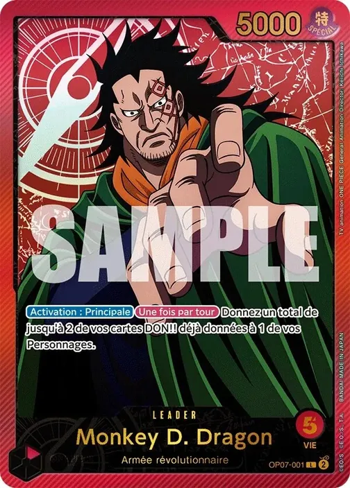 Carte One Piece française OP07-001 Monkey D. Dragon (version 3)
