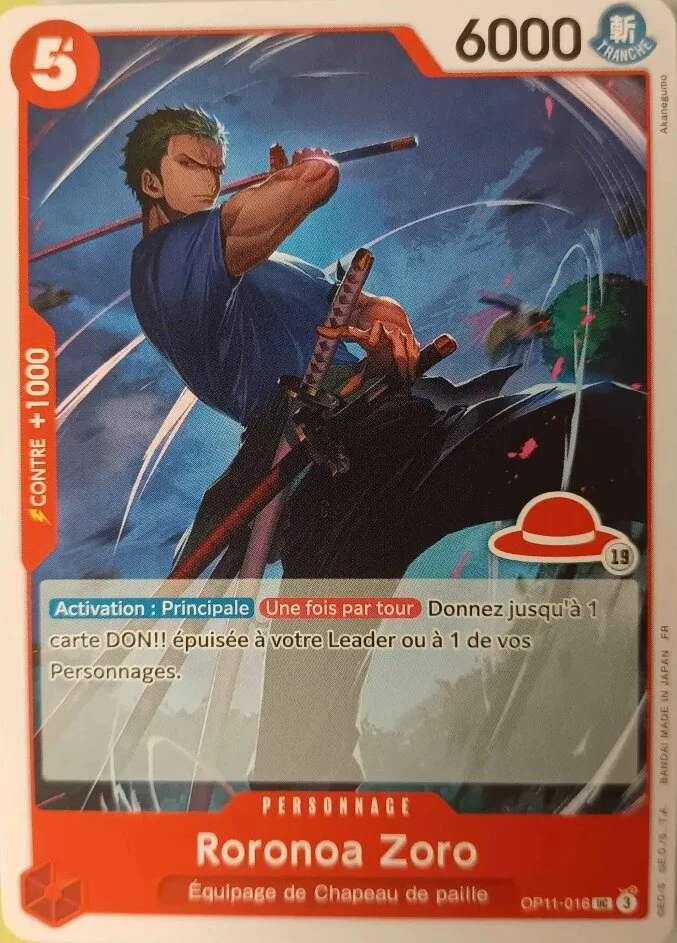 Carte One Piece française Roronoa Zoro OP11-016 UC
