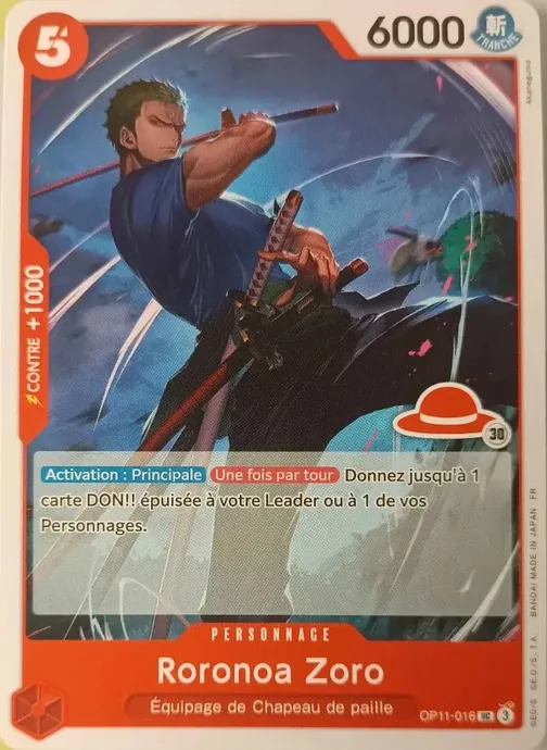 Carte One Piece française OP11-016 Roronoa Zoro (version 3)