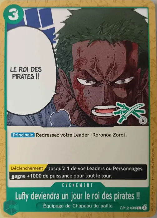 Carte One Piece française OP12-039 Luffy deviendra un jour le roi des pirates !!