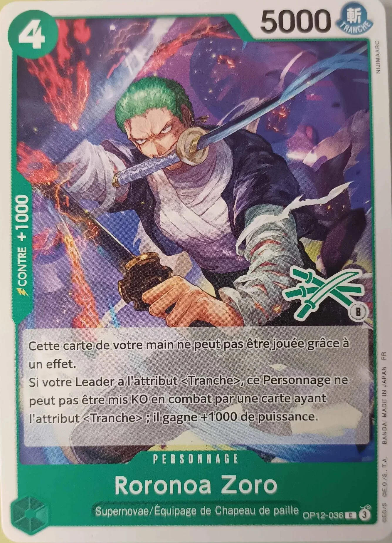 Carte One Piece française Roronoa Zoro OP12-036 C