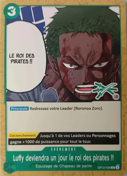 Carte One Piece française OP12-039 Luffy deviendra un jour le roi des pirates !! (version 2)