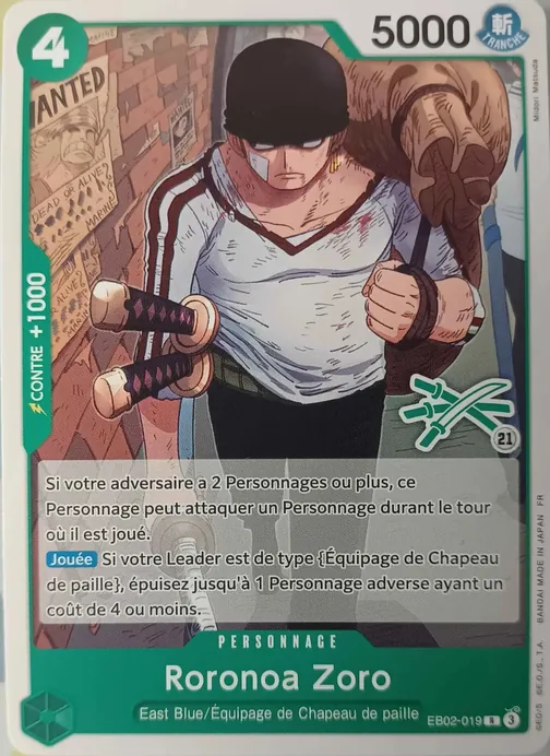 Carte One Piece française EB02-019 Roronoa Zoro (version 2)