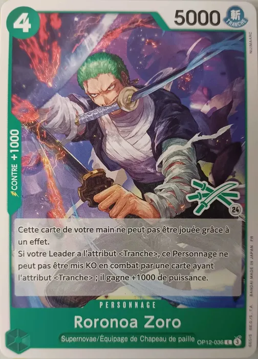 Carte One Piece française OP12-036 Roronoa Zoro (version 2)