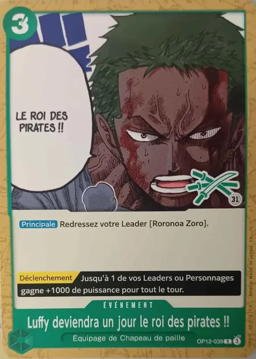 Carte One Piece française OP12-039 Luffy deviendra un jour le roi des pirates !! (version 3)
