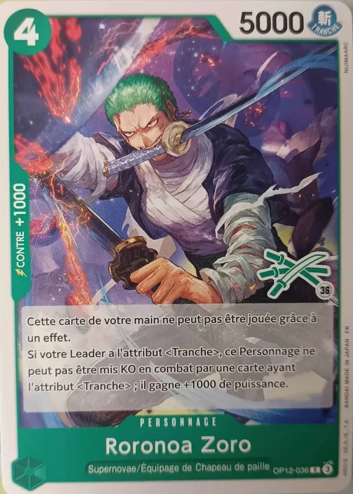 Carte One Piece française OP12-036 Roronoa Zoro (version 3)