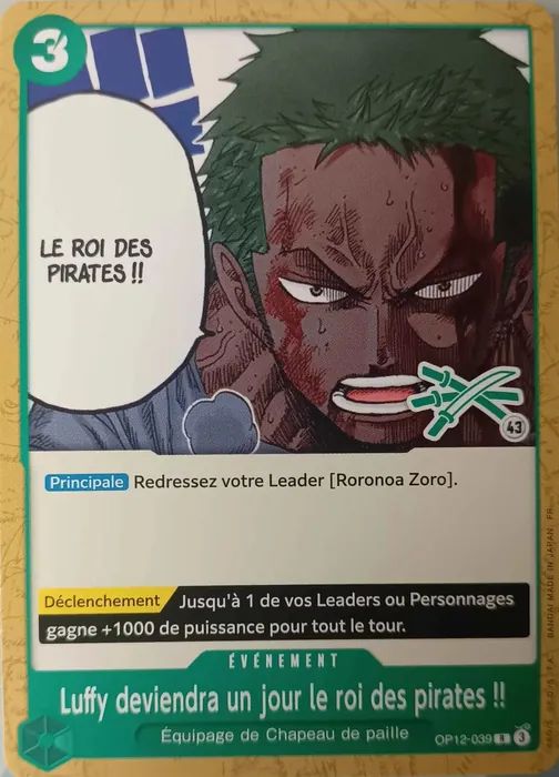 Carte One Piece française OP12-039 Luffy deviendra un jour le roi des pirates !! (version 4)