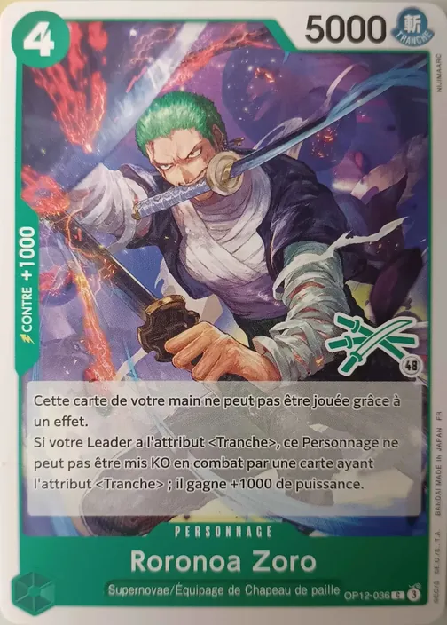 Carte One Piece française OP12-036 Roronoa Zoro (version 4)