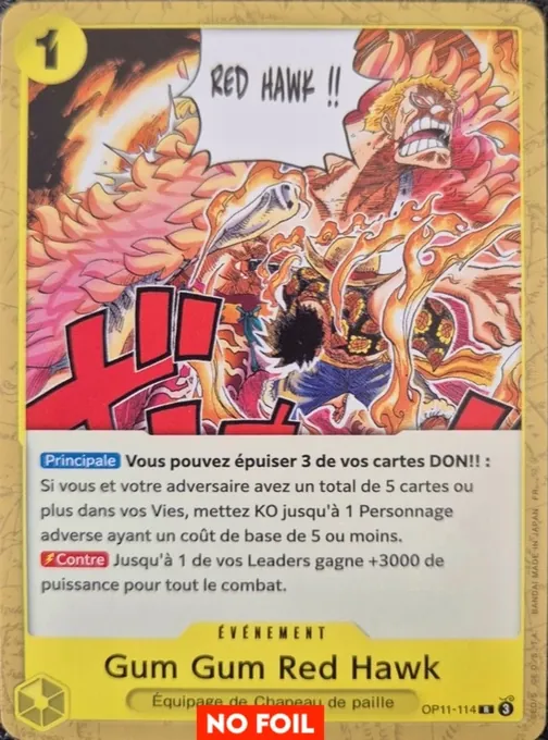 Carte One Piece française OP11-114 Gum Gum Red Hawk