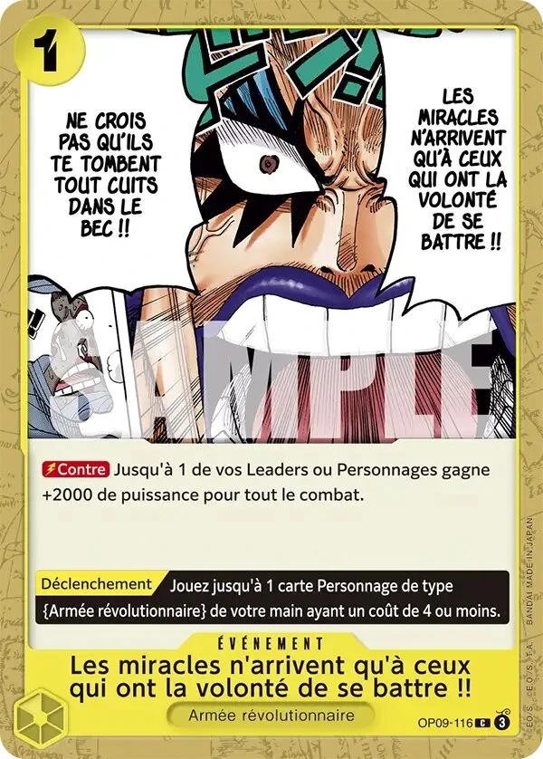Carte One Piece française Les miracles n'arrivent qu'à ceux qui ont la volonté de se battre !! OP09-116 C
