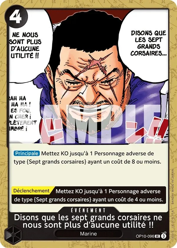 Carte One Piece française Disons que les sept grands corsaires ne nous sont plus d'aucune utilité !! OP10-096 UC