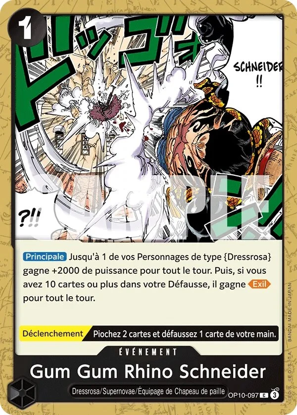 Carte One Piece française Gum Gum Rhino Schneider OP10-097 C