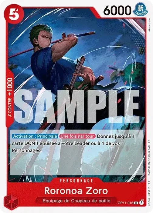 Carte One Piece française OP11-016 Roronoa Zoro