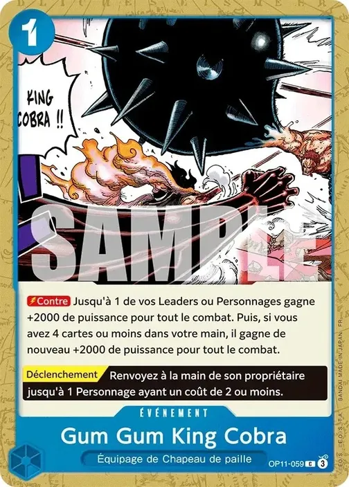 Carte One Piece française OP11-059 Gum Gum King Cobra