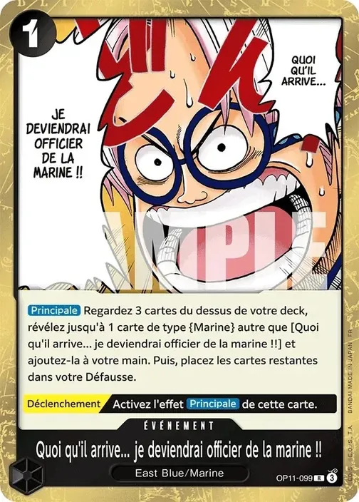 Carte One Piece française OP11-099 Quoi qu'il arrive... je deviendrai officier de la marine !!