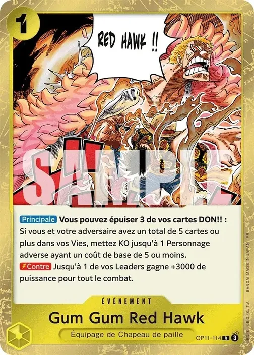 Carte One Piece française OP11-114 Gum Gum Red Hawk