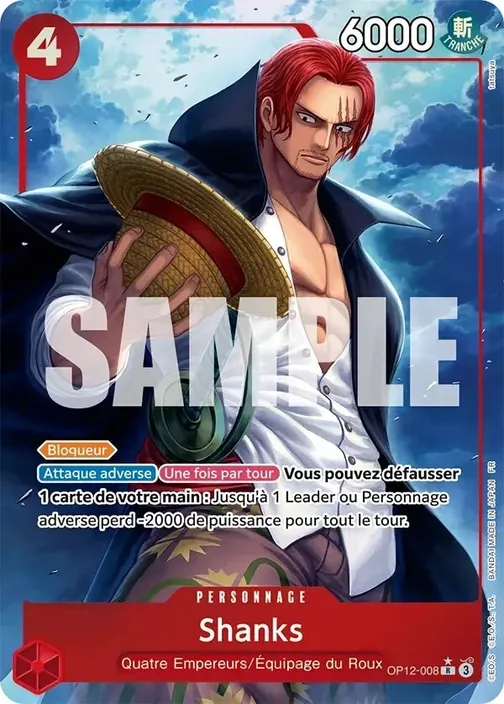 Carte One Piece française OP12-008 Shanks (version 2)