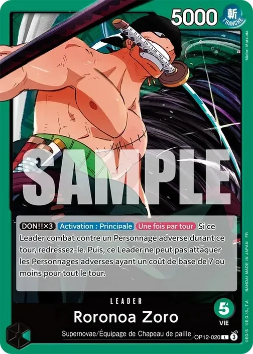 Carte One Piece française OP12-020 Roronoa Zoro
