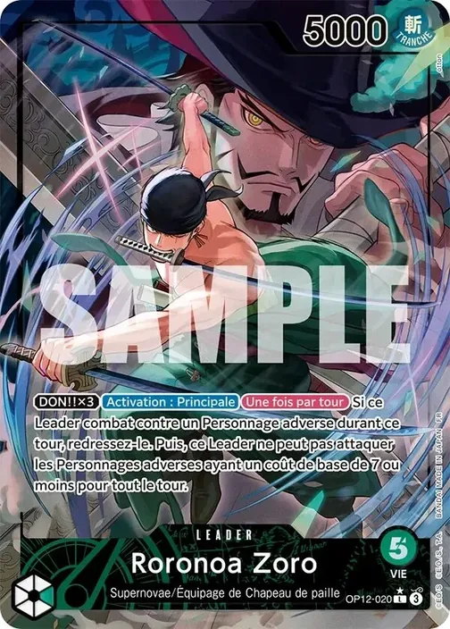 Carte One Piece française OP12-020 Roronoa Zoro (version 2)
