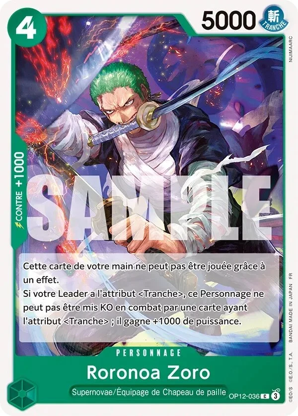 Carte One Piece française Roronoa Zoro OP12-036 C