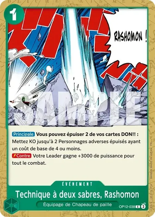 Carte One Piece française OP12-038 Technique à deux sabres, Rashomon