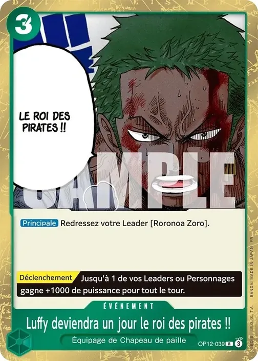 Carte One Piece française OP12-039 Luffy deviendra un jour le roi des pirates !!