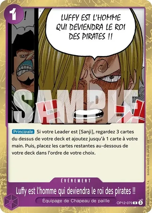Carte One Piece française OP12-079 Luffy est l'homme qui deviendra le roi des pirates !!